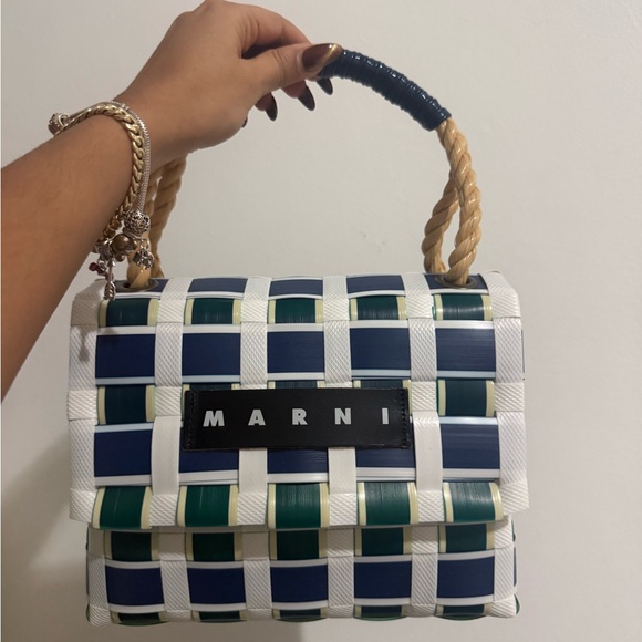 Marni Navy and Forest Green Woven Basket Bag